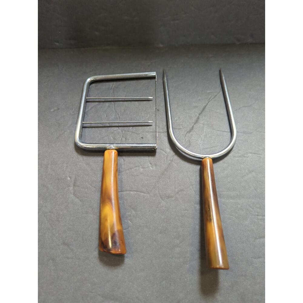 Vintage Cheese‎ Slicer or Cake Cutter & Two Prong Meat Carving Fork - Swirled...